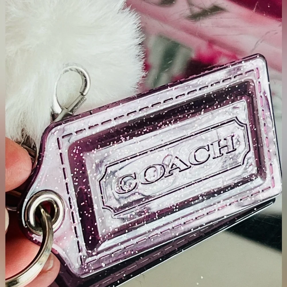 Coach Purple Glitter Key Holder with unbranded White Pom Pom